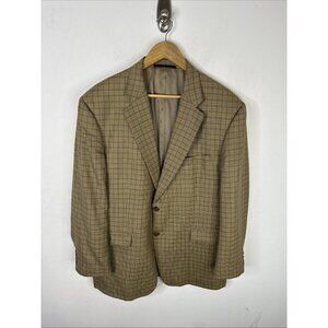 Nordstrom 46R Sport Coat Burberry Wool Fabric Made USA Plaid Brown Blazer